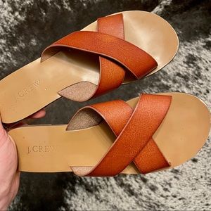 J Crew Cora Saddle Brown Leather Slides Size 8